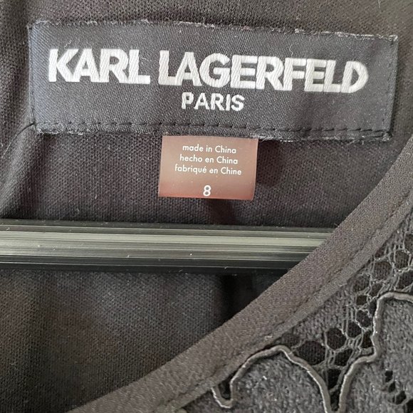 🔥 Karl Lagerfeld Paris | Black Floral Lace Overlay Sheath Cocktail Dress Sz 8 - Picture 5 of 8